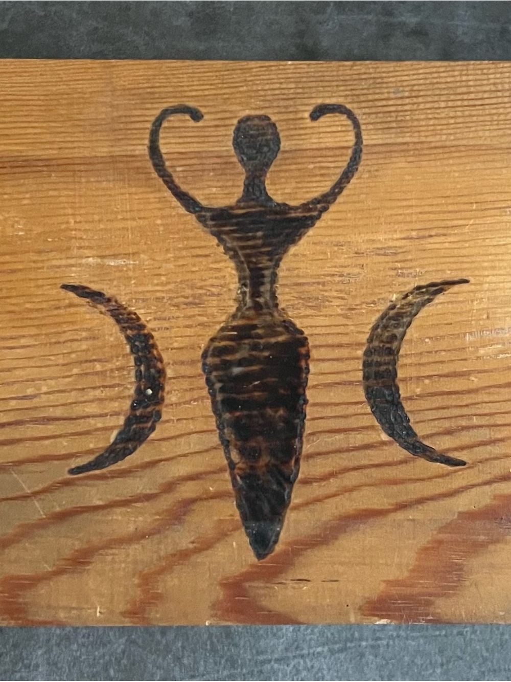 Hand Crafted Black Triple Moon Goddess Wood Plaque